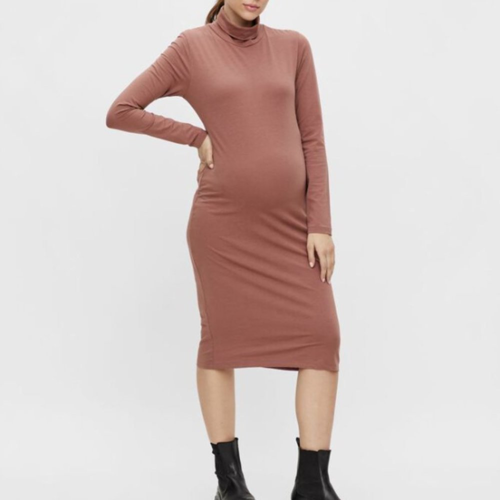 Women's Mamalicious Mlsia Maternity Dress in Brown, Size Medium